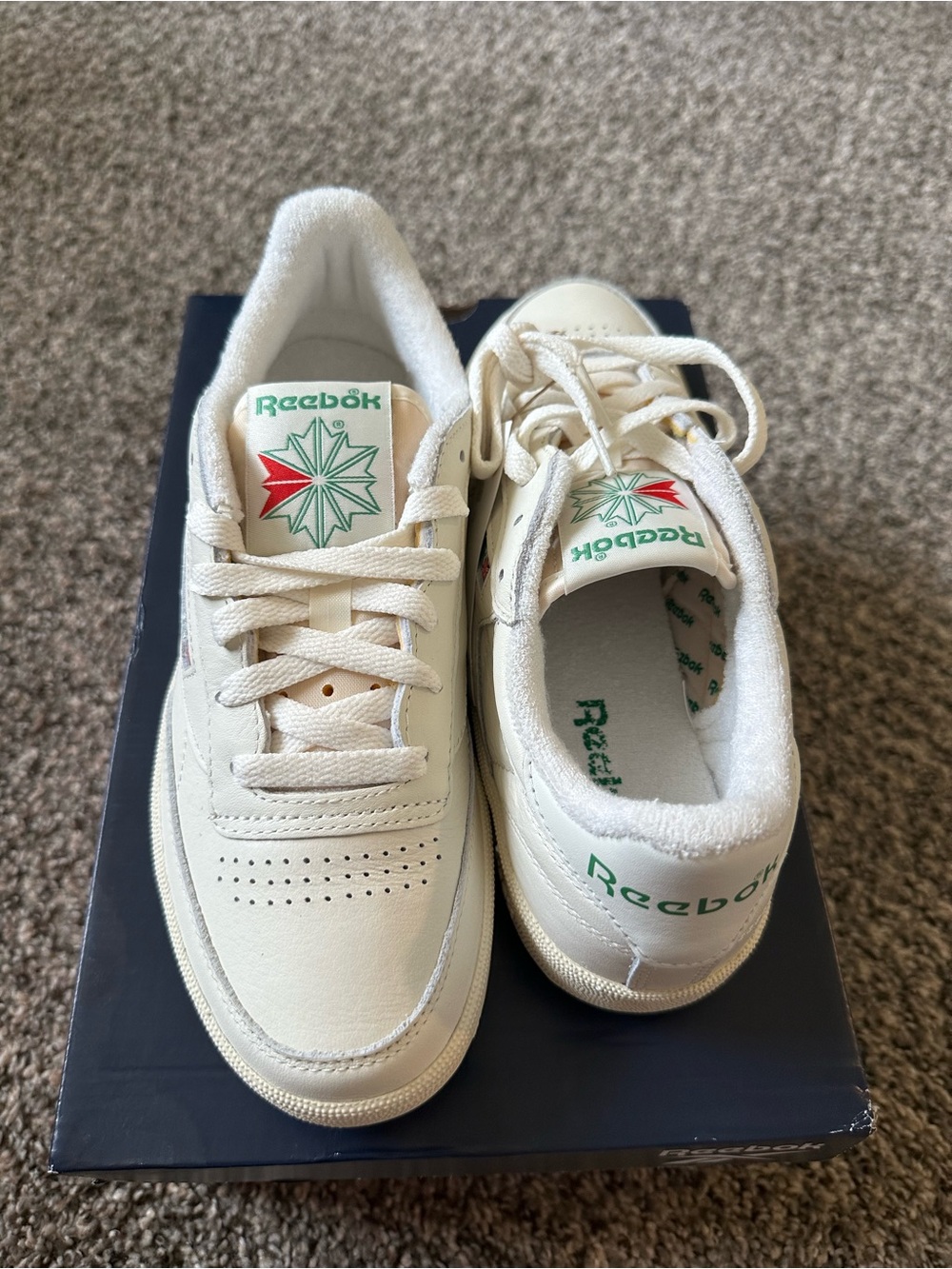 Reebok Club C Leather Sneakers in Off-White with Green Logo - Picture 9 of 11